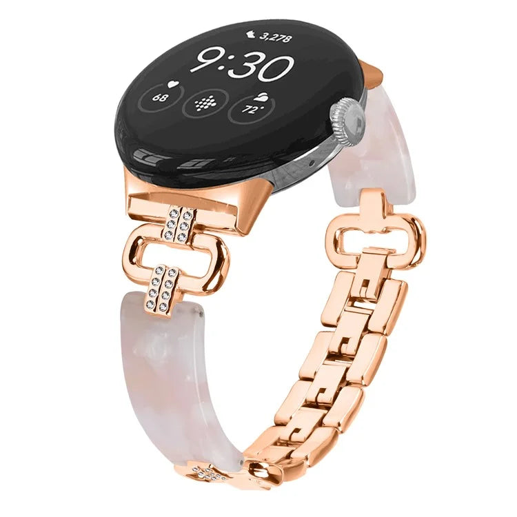 For Google Pixel Watch Bracelet Strap Resin+Rhinestone Watch Band