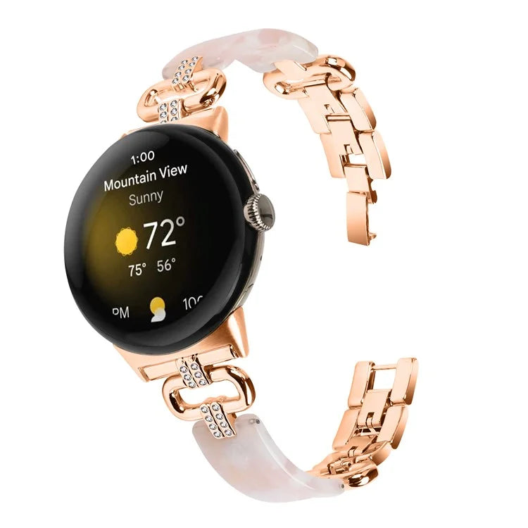For Google Pixel Watch Bracelet Strap Resin+Rhinestone Watch Band