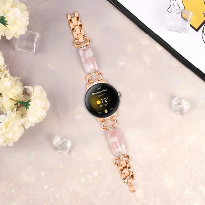 For Google Pixel Watch Bracelet Strap Resin+Rhinestone Watch Band
