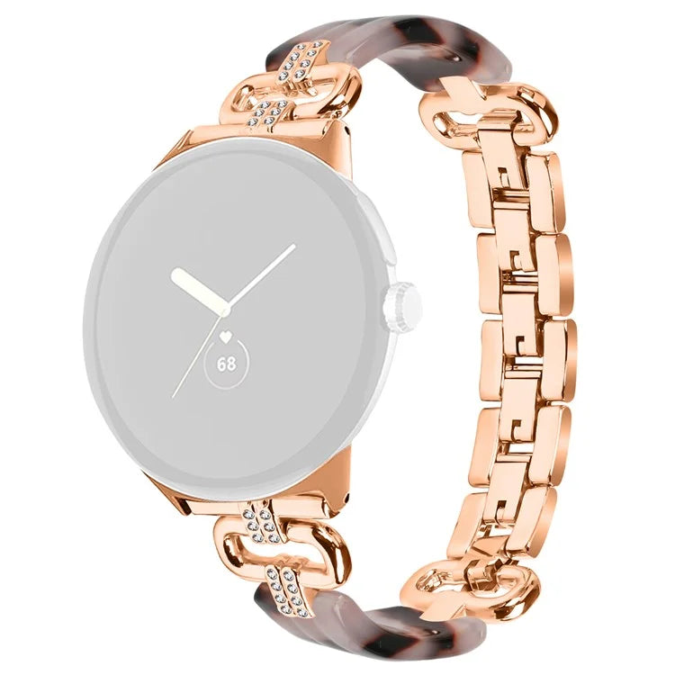 For Google Pixel Watch Bracelet Strap Resin+Rhinestone Watch Band