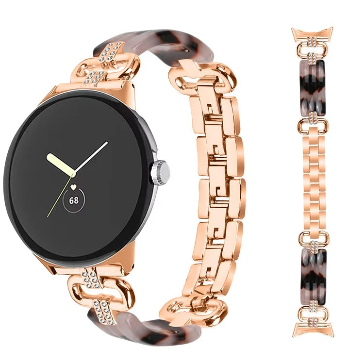 For Google Pixel Watch Bracelet Strap Resin+Rhinestone Watch Band