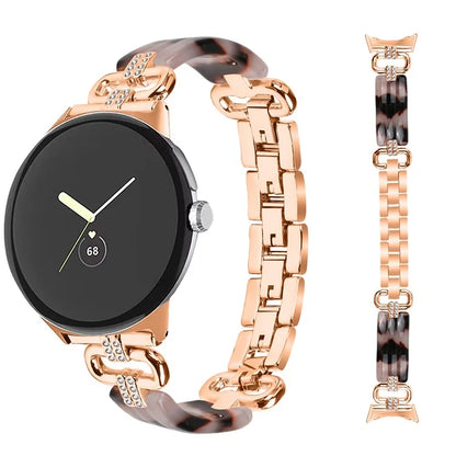 For Google Pixel Watch Bracelet Strap Resin+Rhinestone Watch Band