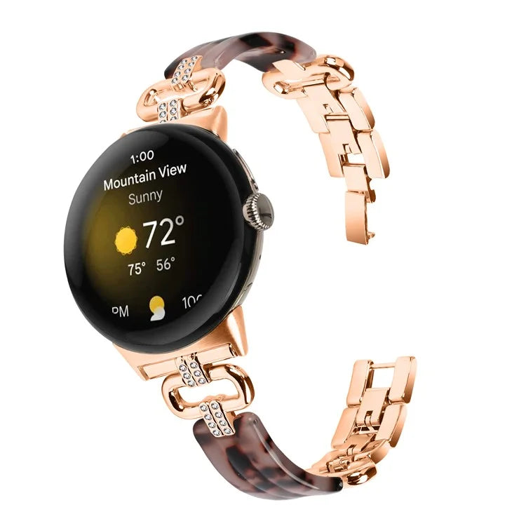 For Google Pixel Watch Bracelet Strap Resin+Rhinestone Watch Band