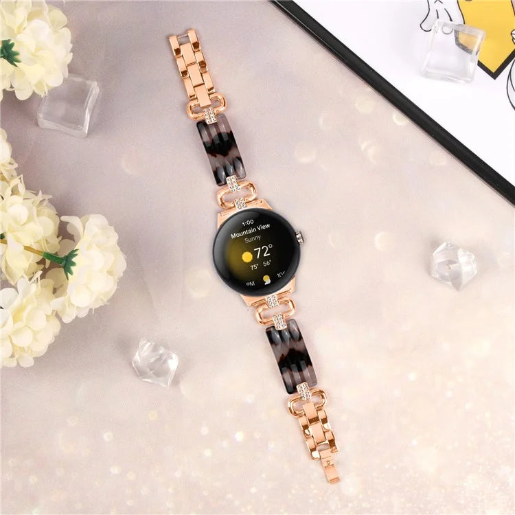For Google Pixel Watch Bracelet Strap Resin+Rhinestone Watch Band