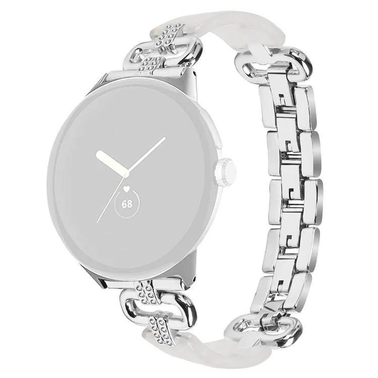 For Google Pixel Watch Bracelet Strap Resin+Rhinestone Watch Band