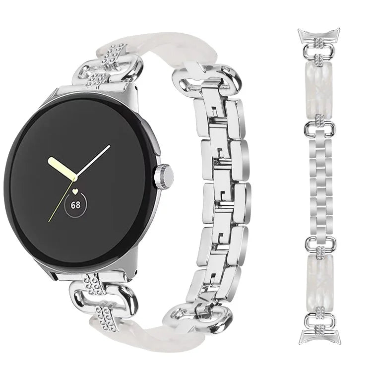 For Google Pixel Watch Bracelet Strap Resin+Rhinestone Watch Band