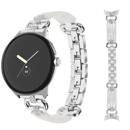 For Google Pixel Watch Bracelet Strap Resin+Rhinestone Watch Band