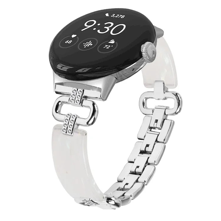 For Google Pixel Watch Bracelet Strap Resin+Rhinestone Watch Band