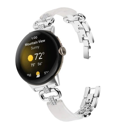 For Google Pixel Watch Bracelet Strap Resin+Rhinestone Watch Band