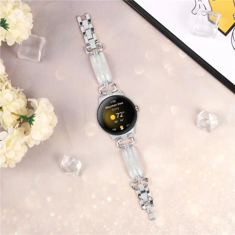 For Google Pixel Watch Bracelet Strap Resin+Rhinestone Watch Band