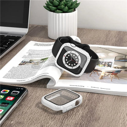 For Apple Watch Series 1 / 2 / 3 38mm Textured PC Watch Case with Tempered Glass Screen Protector