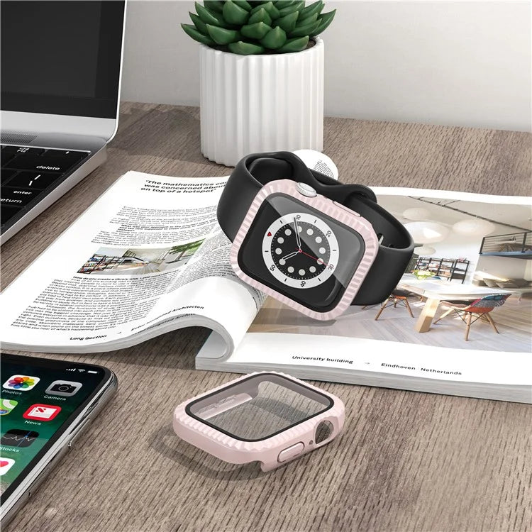 For Apple Watch Series 1 / 2 / 3 38mm Textured PC Watch Case with Tempered Glass Screen Protector