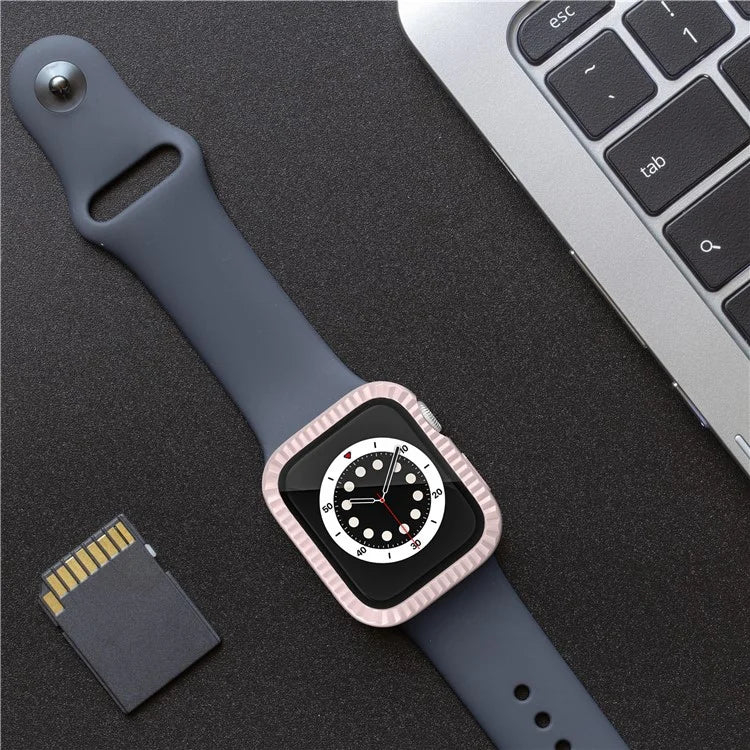 For Apple Watch Series 1 / 2 / 3 38mm Textured PC Watch Case with Tempered Glass Screen Protector
