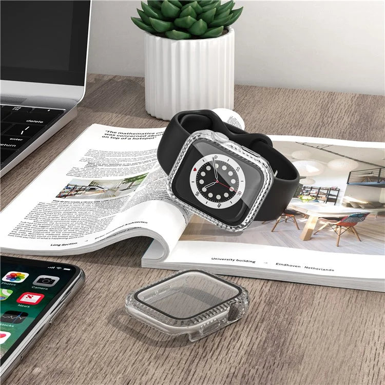 For Apple Watch Series 1 / 2 / 3 38mm Textured PC Watch Case with Tempered Glass Screen Protector