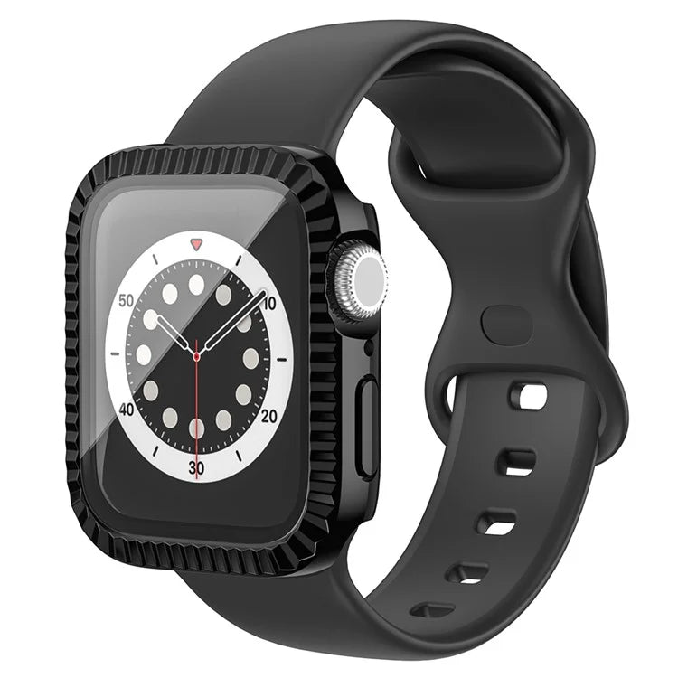 For Apple Watch Series 4 / 5 / 6 / SE / SE (2022) 40mm Textured Hard PC Watch Case with Tempered Glass Film
