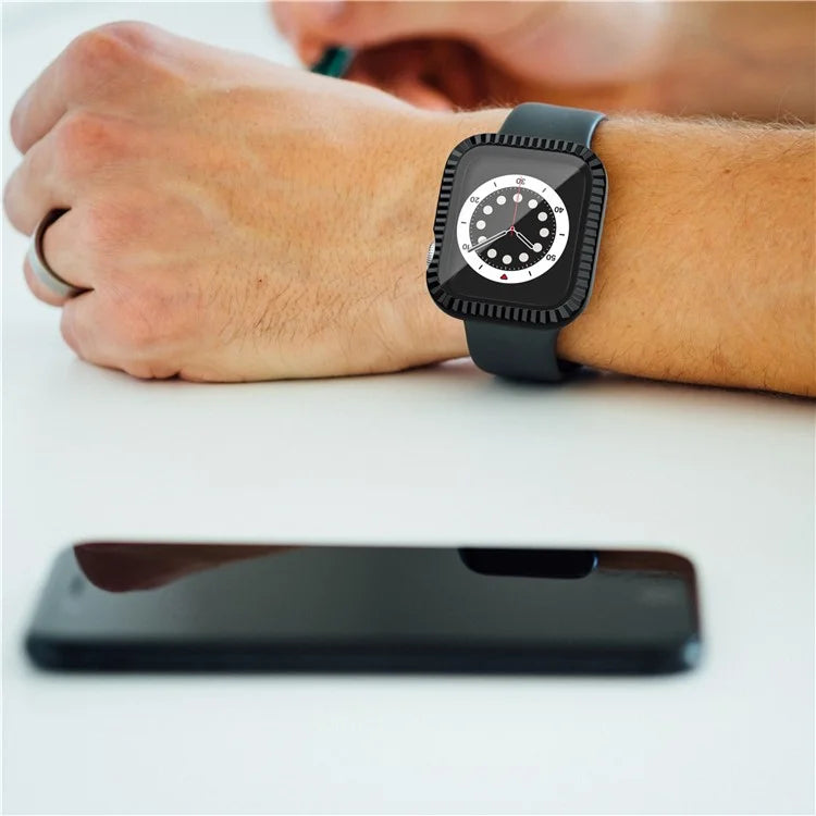 For Apple Watch Series 4 / 5 / 6 / SE / SE (2022) 40mm Textured Hard PC Watch Case with Tempered Glass Film