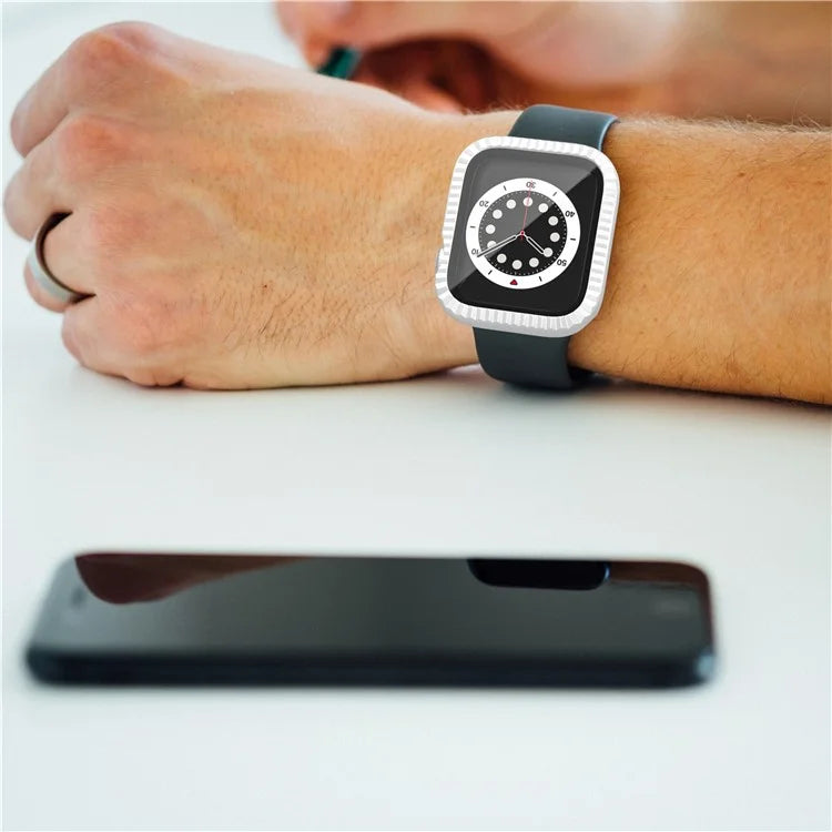 For Apple Watch Series 4 / 5 / 6 / SE / SE (2022) 40mm Textured Hard PC Watch Case with Tempered Glass Film