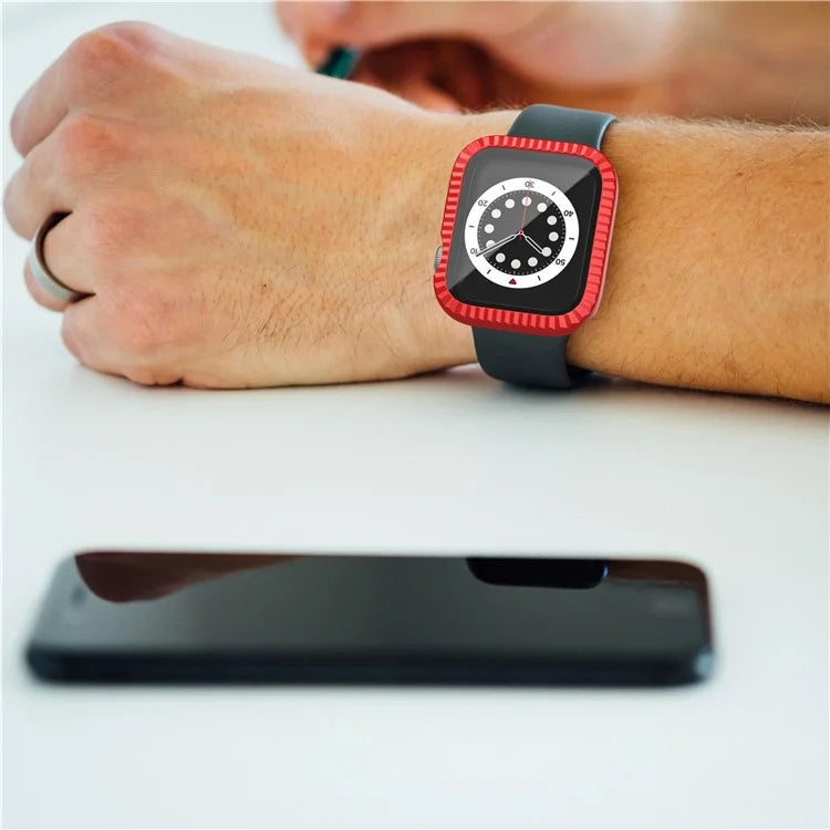 For Apple Watch Series 4 / 5 / 6 / SE / SE (2022) 40mm Textured Hard PC Watch Case with Tempered Glass Film
