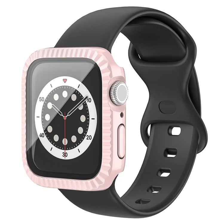 For Apple Watch Series 4 / 5 / 6 / SE / SE (2022) 40mm Textured Hard PC Watch Case with Tempered Glass Film
