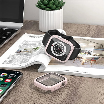 For Apple Watch Series 4 / 5 / 6 / SE / SE (2022) 40mm Textured Hard PC Watch Case with Tempered Glass Film
