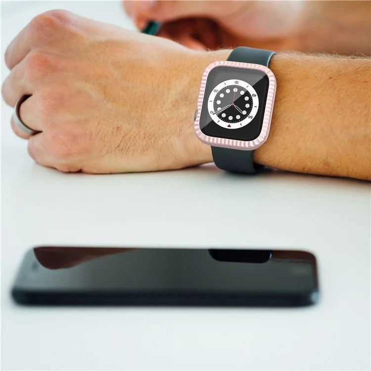 For Apple Watch Series 4 / 5 / 6 / SE / SE (2022) 40mm Textured Hard PC Watch Case with Tempered Glass Film