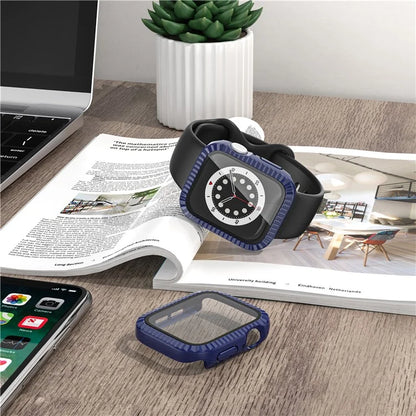 For Apple Watch Series 4 / 5 / 6 / SE / SE (2022) 40mm Textured Hard PC Watch Case with Tempered Glass Film