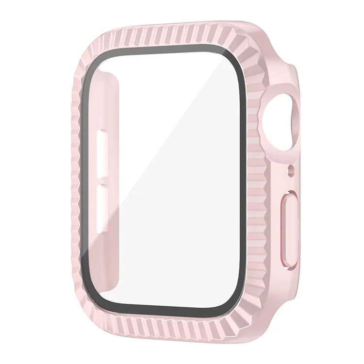 For Apple Watch Series 4 / 5 / 6 / SE / SE (2022) / SE (2023) 44mm Watch Case Textured PC Cover with Tempered Glass Film