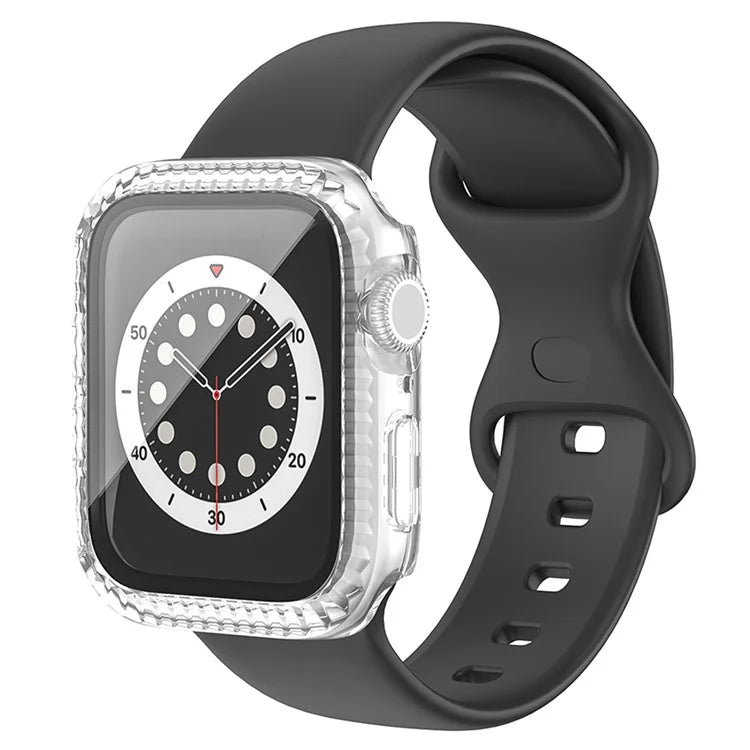 For Apple Watch Series 4 / 5 / 6 / SE / SE (2022) / SE (2023) 44mm Watch Case Textured PC Cover with Tempered Glass Film