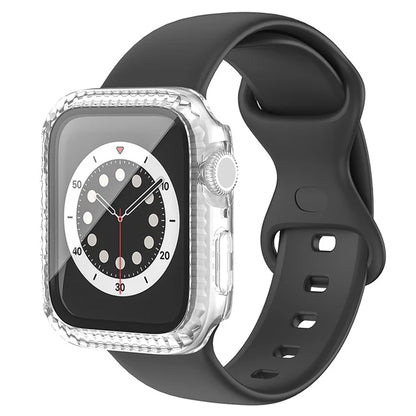 For Apple Watch Series 4 / 5 / 6 / SE / SE (2022) / SE (2023) 44mm Watch Case Textured PC Cover with Tempered Glass Film