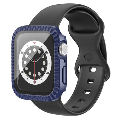 For Apple Watch Series 4 / 5 / 6 / SE / SE (2022) / SE (2023) 44mm Watch Case Textured PC Cover with Tempered Glass Film