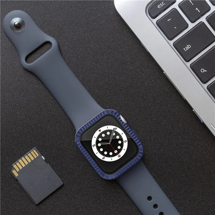 For Apple Watch Series 4 / 5 / 6 / SE / SE (2022) / SE (2023) 44mm Watch Case Textured PC Cover with Tempered Glass Film