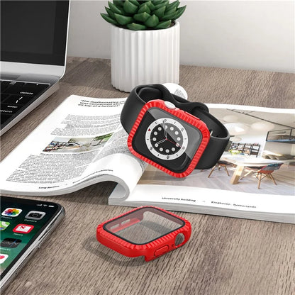 For Apple Watch Series 1 / 2 / 3 42mm Textured Watch Case PC Cover with Tempered Glass Screen Protector