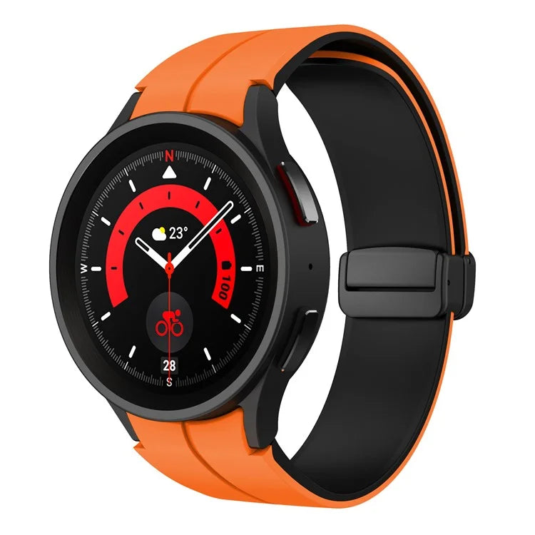 For Samsung Galaxy Watch 5 Pro 45mm Magnetic Buckle Wrist Band Bi-color Silicone Strap