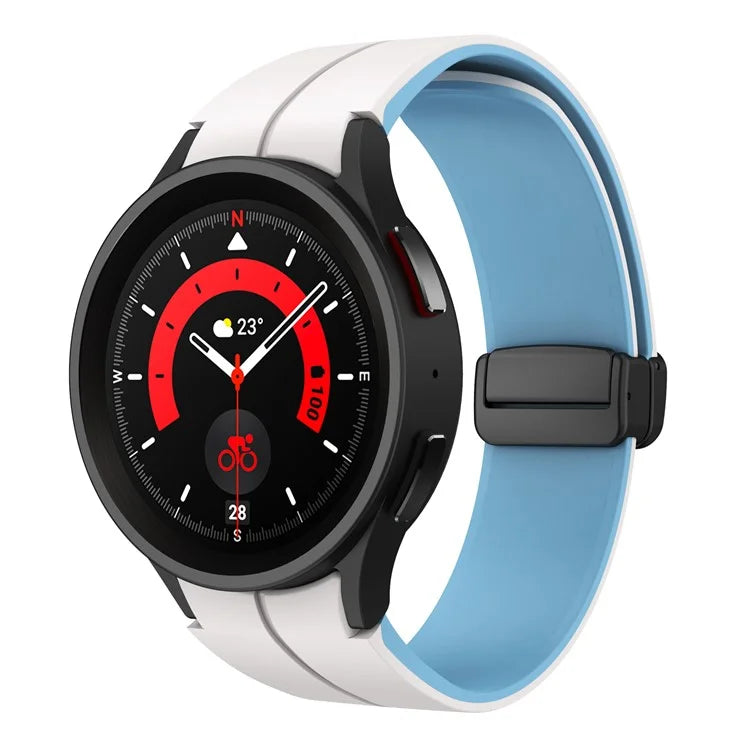 For Samsung Galaxy Watch 5 Pro 45mm Magnetic Buckle Wrist Band Bi-color Silicone Strap