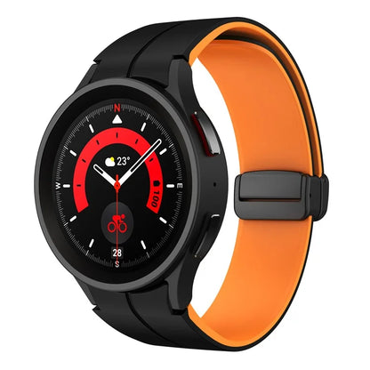 For Samsung Galaxy Watch 5 Pro 45mm Magnetic Buckle Wrist Band Bi-color Silicone Strap