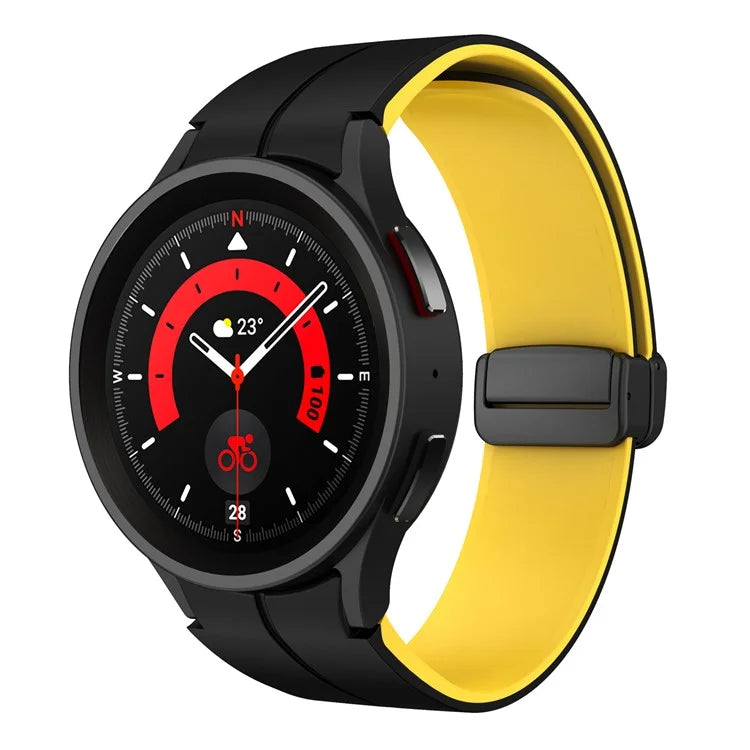 For Samsung Galaxy Watch 5 Pro 45mm Magnetic Buckle Wrist Band Bi-color Silicone Strap