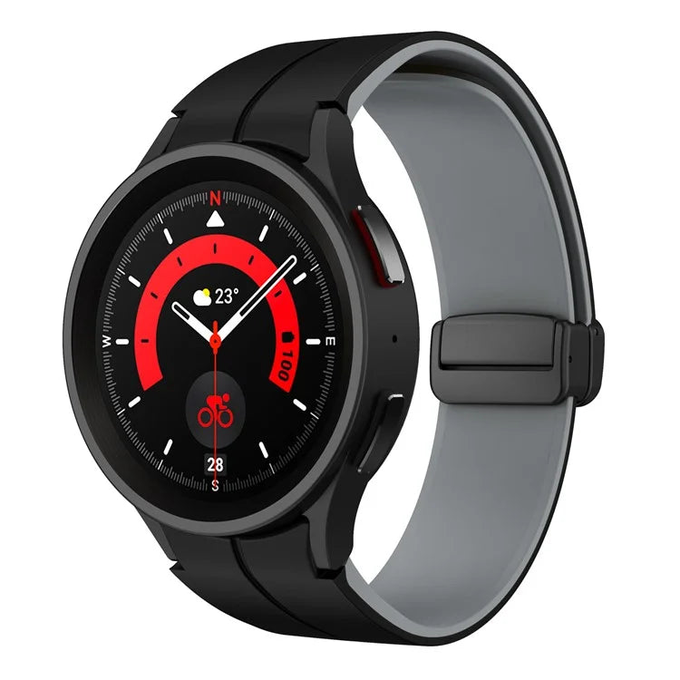 For Samsung Galaxy Watch 5 Pro 45mm Magnetic Buckle Wrist Band Bi-color Silicone Strap