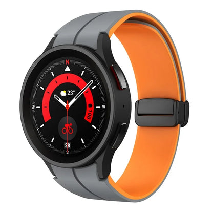 For Samsung Galaxy Watch 5 Pro 45mm Magnetic Buckle Wrist Band Bi-color Silicone Strap