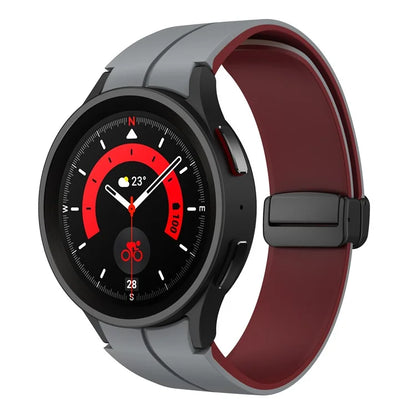 For Samsung Galaxy Watch 5 Pro 45mm Magnetic Buckle Wrist Band Bi-color Silicone Strap