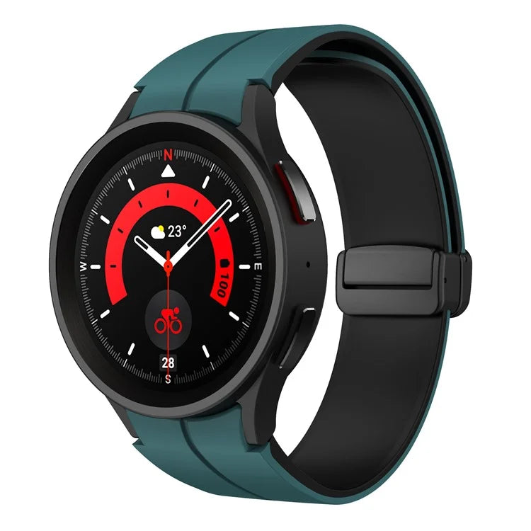 For Samsung Galaxy Watch 5 Pro 45mm Magnetic Buckle Wrist Band Bi-color Silicone Strap