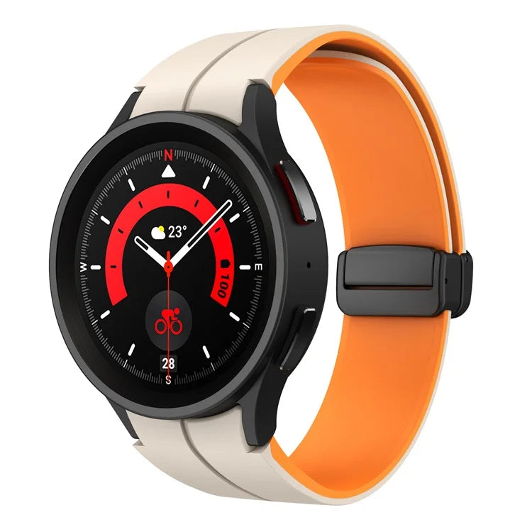 For Samsung Galaxy Watch 5 Pro 45mm Magnetic Buckle Wrist Band Bi-color Silicone Strap