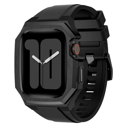 For Apple Watch SE (2023) SE (2022) SE Series 6 5 4 44mm Fluororubber Strap with Stainless Steel Watch Case