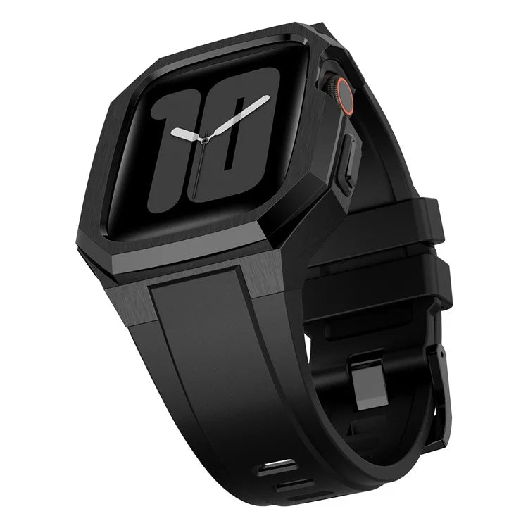 For Apple Watch SE (2023) SE (2022) SE Series 6 5 4 44mm Fluororubber Strap with Stainless Steel Watch Case