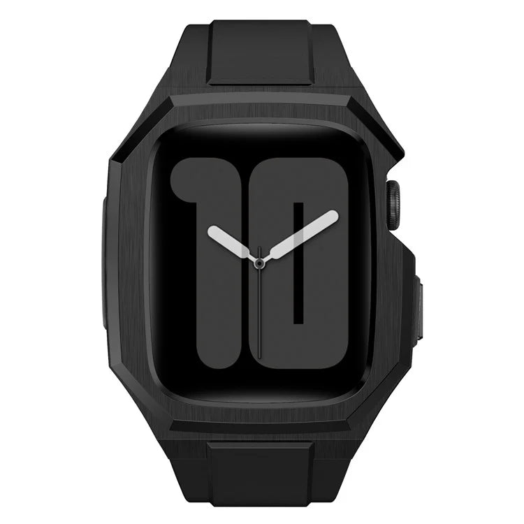 For Apple Watch SE (2023) SE (2022) SE Series 6 5 4 44mm Fluororubber Strap with Stainless Steel Watch Case