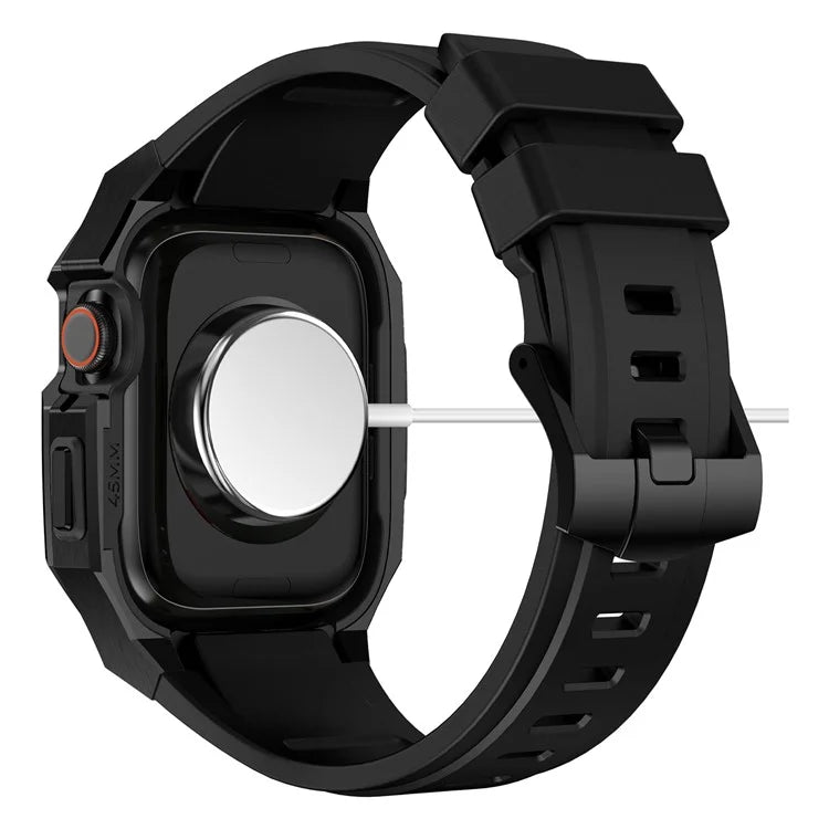 For Apple Watch SE (2023) SE (2022) SE Series 6 5 4 44mm Fluororubber Strap with Stainless Steel Watch Case