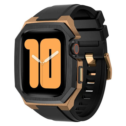 For Apple Watch SE (2023) SE (2022) SE Series 6 5 4 44mm Fluororubber Strap with Stainless Steel Watch Case  /  Gold