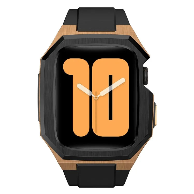 For Apple Watch SE (2023) SE (2022) SE Series 6 5 4 44mm Fluororubber Strap with Stainless Steel Watch Case  /  Gold