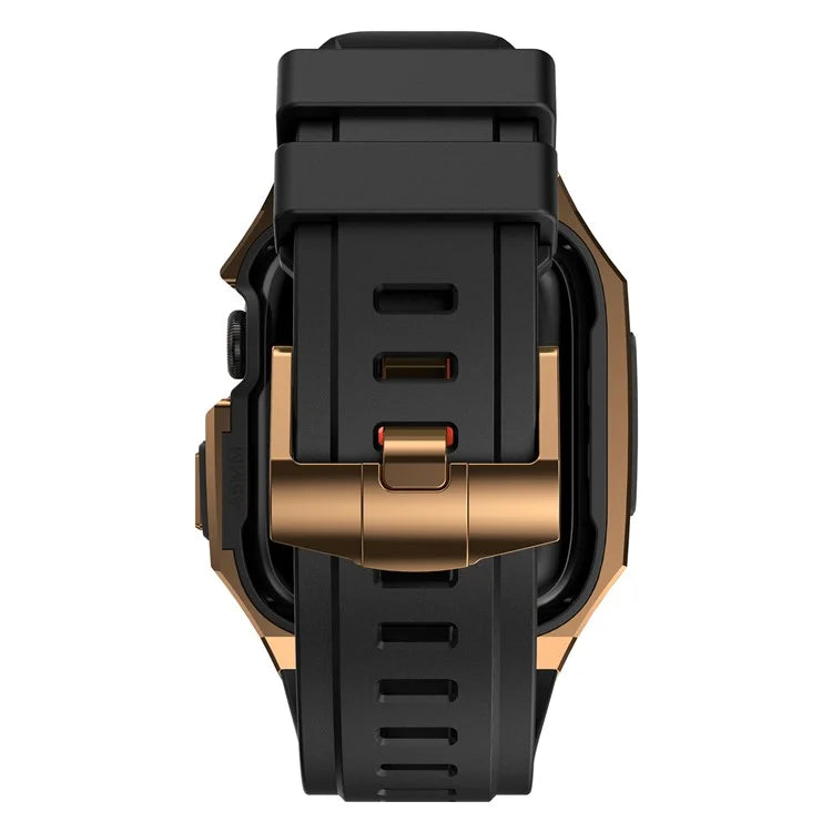 For Apple Watch SE (2023) SE (2022) SE Series 6 5 4 44mm Fluororubber Strap with Stainless Steel Watch Case  /  Gold