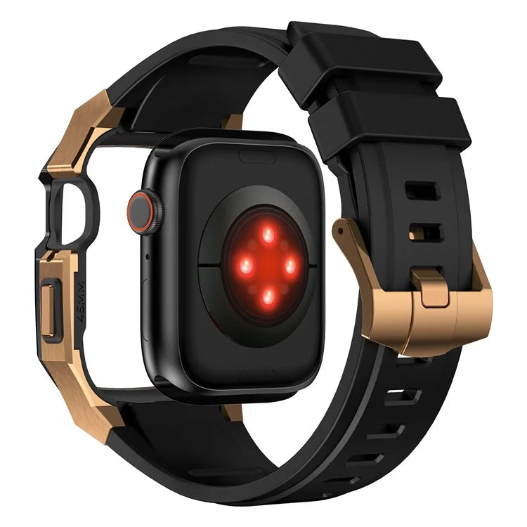 For Apple Watch SE (2023) SE (2022) SE Series 6 5 4 44mm Fluororubber Strap with Stainless Steel Watch Case  /  Gold