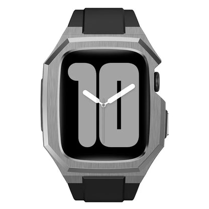 For Apple Watch SE (2023) SE (2022) SE Series 6 5 4 44mm Fluororubber Strap with Stainless Steel Watch Case